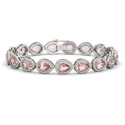 16.59 CTW Morganite & Diamond Halo Bracelet 10K White Gold - REF-388T2M - 41102