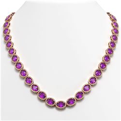 45.16 CTW Amethyst & Diamond Halo Necklace 10K Rose Gold - REF-560W2F - 40593