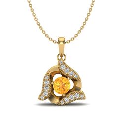 0.40 CTW Citrine & Micro Pave VS/SI Diamond Halo Necklace 18K Yellow Gold - REF-32Y9K - 20010