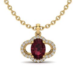 2 CTW Garnet & Micro Pave VS/SI Diamond Necklace 10K Yellow Gold - REF-29Y6K - 20634