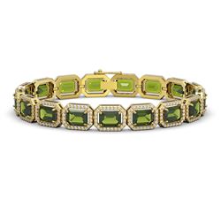 26.38 CTW Tourmaline & Diamond Halo Bracelet 10K Yellow Gold - REF-411Y3K - 41401
