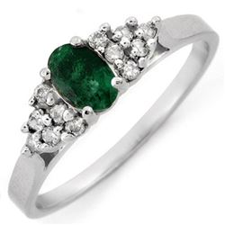0.74 CTW Emerald & Diamond Ring 14K White Gold - REF-21H3A - 10107