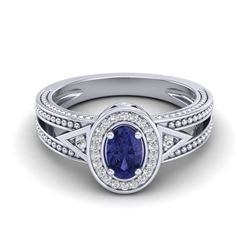 0.58 CTW Tanzanite & VS/SI Diamond Designer Solitaire Halo Ring 10K White Gold - REF-27F6N - 20844