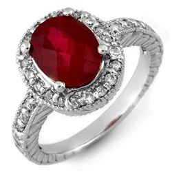 3.40 CTW Rubellite & Diamond Ring 14K White Gold - REF-98X2T - 11210