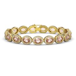 20.18 CTW Morganite & Diamond Halo Bracelet 10K Yellow Gold - REF-377X3T - 40615