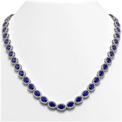 34.11 CTW Sapphire & Diamond Halo Necklace 10K White Gold - REF-537F5N - 40406