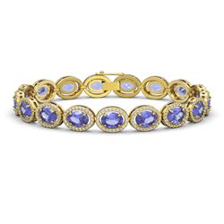 21.35 CTW Tanzanite & Diamond Halo Bracelet 10K Yellow Gold - REF-353Y6K - 40612
