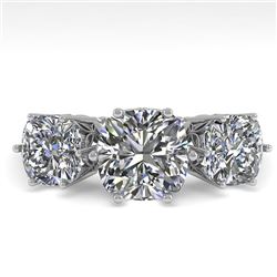 2.0 CTW Past Present Future Certified VS/SI Cushion Diamond Ring 18K White Gold - REF-414H2A - 35919