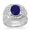 5.75 CTW Sapphire & Diamond Men's Ring 10K White Gold - REF-118M2H - 14496