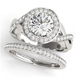2.09 CTW Certified VS/SI Diamond 2Pc Wedding Set Solitaire Halo 14K White Gold - REF-420A2X - 30642