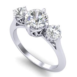 1.51 CTW VS/SI Diamond Solitaire Art Deco 3 Stone Ring 18K White Gold - REF-427X3T - 37235