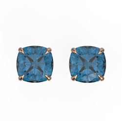 3 CTW Cushion Cut London Blue Topaz Designer Stud Earrings 14K Rose Gold - REF-17T3M - 21748