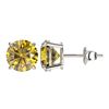 Image 2 : 2.57 CTW Certified Intense Yellow SI Diamond Solitaire Stud Earrings 10K White Gold - REF-427H5A - 3