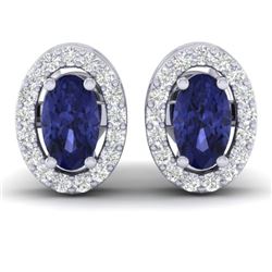 0.70 CTW Tanzanite & Micro Pave VS/SI Diamond Earrings Halo 18K White Gold - REF-30W2F - 21196