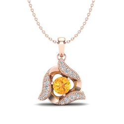 0.40 CTW Citrine & Micro Pave VS/SI Diamond Halo Necklace 14K Rose Gold - REF-25X3T - 20008
