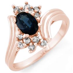 1.0 CTW Blue Sapphire & Diamond Ring 14K Rose Gold - REF-34F9N - 10436