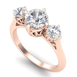 1.51 CTW VS/SI Diamond Solitaire Art Deco 3 Stone Ring 18K Rose Gold - REF-427K3W - 37236