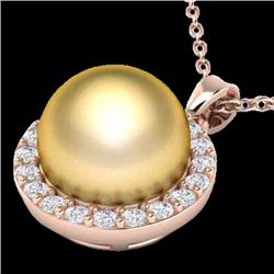 0.25 CTW Micro Pave Halo VS/SI Diamond & Golden Pearl Necklace 14K Rose Gold - REF-33X8T - 21562