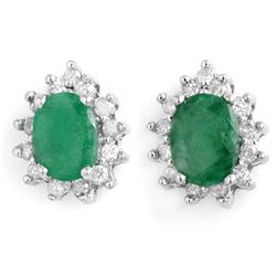 3.85 CTW Emerald & Diamond Earrings 14K White Gold - REF-65Y3K - 13731
