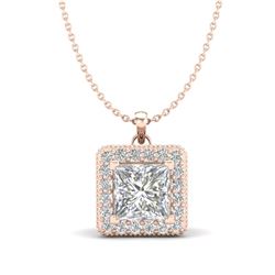 1.93 CTW Princess VS/SI Diamond Solitaire Micro Pave Necklace 18K Rose Gold - REF-436K4W - 37173
