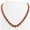 Image 1 : 45.93 CTW Ruby & Diamond Halo Necklace 10K Yellow Gold - REF-674X2T - 41047