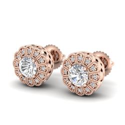 1.32 CTW VS/SI Diamond Solitaire Art Deco Stud Earrings 18K Rose Gold - REF-245F5N - 37053