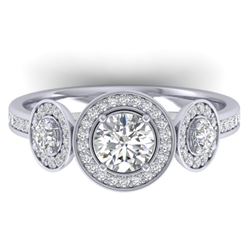 1.25 CTW Certified VS/SI Diamond Art Deco 3 Stone Micro Halo Ring 14K White Gold - REF-134W5F - 3036