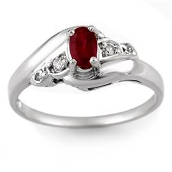 0.49 CTW Ruby & Diamond Ring Solid 10K White Gold - REF-17H3A - 10315