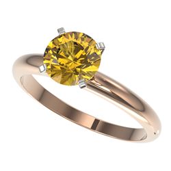 1.50 CTW Certified Intense Yellow SI Diamond Solitaire Ring 10K Rose Gold - REF-345Y5K - 32931