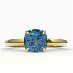 1.50 CTW Cushion Cut London Blue Topaz Designer Solitaire Ring 18K Yellow Gold - REF-33Y3K - 22150