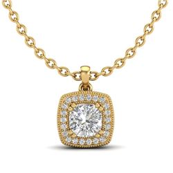 1.25 CTW Cushion VS/SI Diamond Solitaire Art Deco Necklace 18K Yellow Gold - REF-315A2X - 37039