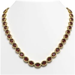 50.08 CTW Garnet & Diamond Halo Necklace 10K Yellow Gold - REF-555X6T - 40600