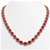 Image 1 : 52.15 CTW Ruby & Diamond Halo Necklace 10K Rose Gold - REF-655H3A - 40557