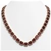 60.59 CTW Garnet & Diamond Halo Necklace 10K Rose Gold - REF-676A5X - 41376