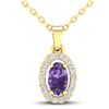0.36 CTW Amethyst & Micro Pave VS/SI Diamond Necklace Halo 18K Yellow Gold - REF-25H3A - 21312
