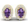 0.75 CTW Amethyst & Micro Pave Earrings Halo 18K Yellow Gold - REF-34T5M - 21178