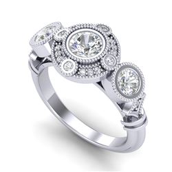 1.51 CTW VS/SI Diamond Solitaire Art Deco 3 Stone Ring 18K White Gold - REF-300N2Y - 36986