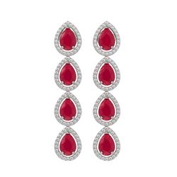 10.2 CTW Ruby & Diamond Halo Earrings 10K White Gold - REF-155F5N - 41141