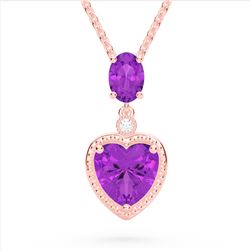 4 CTW Amethyst & VS/SI Diamond Designer Heart Necklace 10K Rose Gold - REF-26H2A - 22518