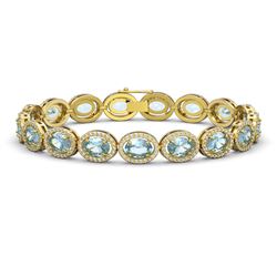 18.38 CTW Aquamarine & Diamond Halo Bracelet 10K Yellow Gold - REF-320T9M - 40627