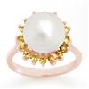 0.75 CTW Yellow Sapphire & Pearl Ring 14K Rose Gold - REF-38X9T - 10530