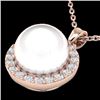 0.25 CTW Micro Halo VS/SI Diamond & White Pearl Necklace 14K Rose Gold - REF-33H8A - 21577