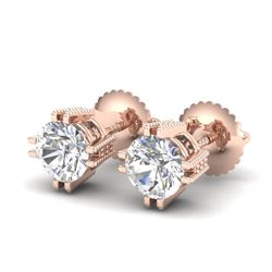 1.07 CTW VS/SI Diamond Solitaire Art Deco Stud Earrings 18K Rose Gold - REF-200M2H - 36912