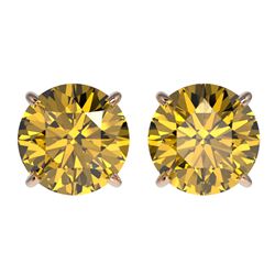 3 CTW Certified Intense Yellow SI Diamond Solitaire Stud Earrings 10K Rose Gold - REF-555F2N - 33129