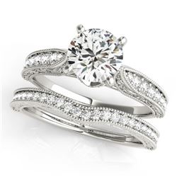 0.95 CTW Certified VS/SI Diamond Solitaire 2Pc Wedding Set Antique 14K White Gold - REF-144K2W - 314