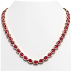 34.11 CTW Ruby & Diamond Halo Necklace 10K Rose Gold - REF-562K9W - 40404