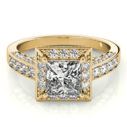 2.1 CTW Certified VS/SI Princess Diamond Solitaire Halo Ring 18K Yellow Gold - REF-309X6T - 27173