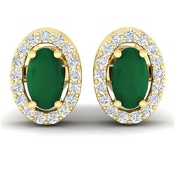 1.02 CTW Emerald & Micro Pave VS/SI Diamond Earrings Halo 18K Yellow Gold - REF-34K5W - 21186