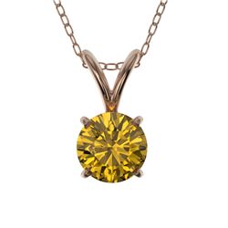 0.50 CTW Certified Intense Yellow SI Diamond Solitaire Necklace 10K Rose Gold - REF-70N5Y - 33162
