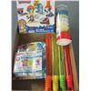 Image 1 : Flat of New Kids toys / 4 large Bubble Blowers / Badminton Birdies / play-doh